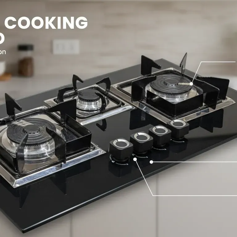 Kitchen Gas Stove Hob | 3 Burner LPG + NG Built-in Glass Top