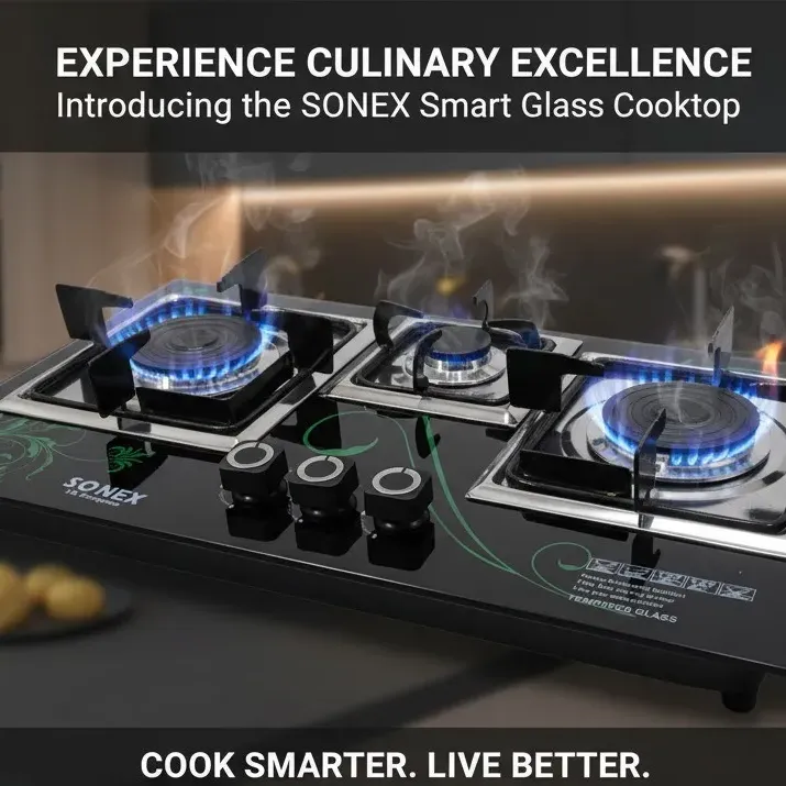 Kitchen Gas Stove Hob |3 Burner LPG + NG Built-in Glass Top
