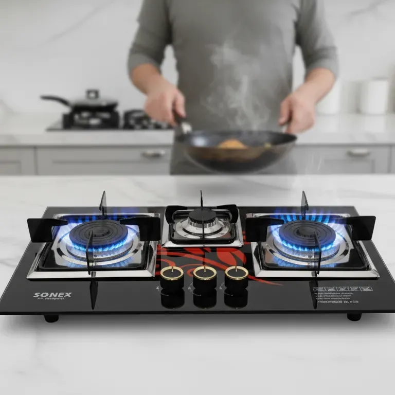 Kitchen Gas Stove Hob| 3 Burner LPG + NG Built-in Glass Top